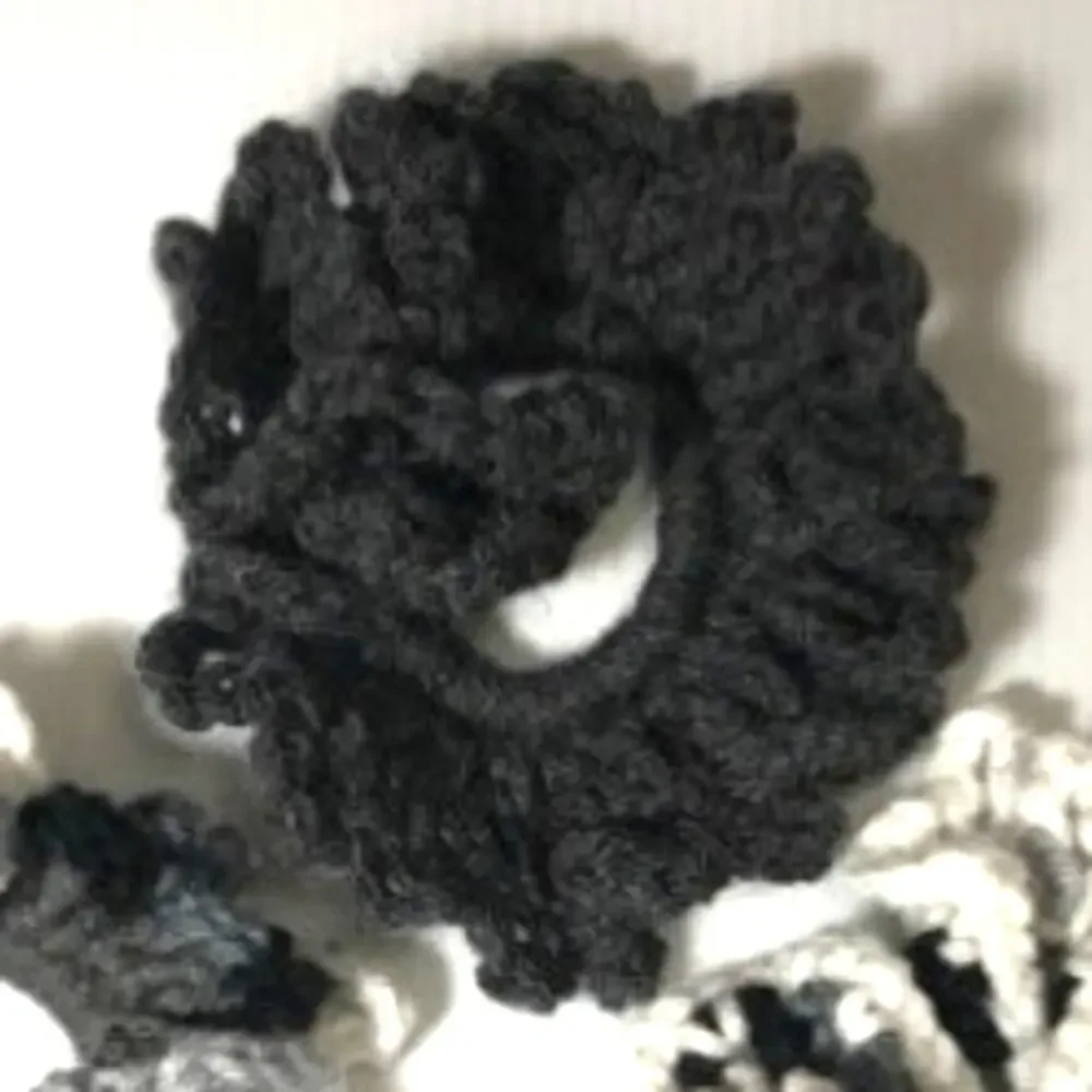 NWT Black Gray White Handmade Crocheted Hair Scrunchie by Dawny Set of 3